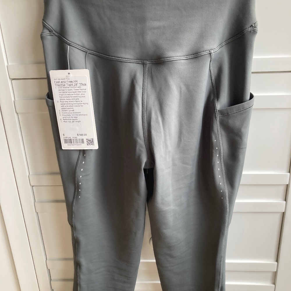 NWT Lululemon 28” Fast and Free hi rise thermal tights leggings with Pockets - Picture 2 of 5